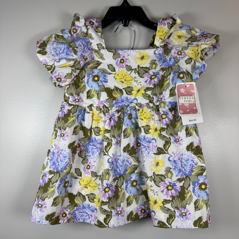 Btween Baby Floral Dress & Bloomer Set Purple Yellow Blue 18M Cottagecore Summer